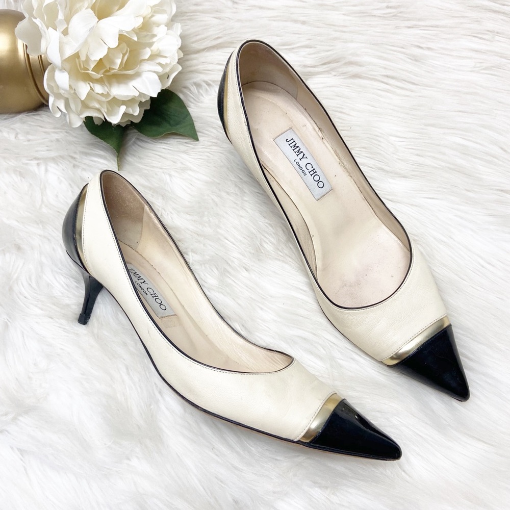 Jimmy Choo Cap Toe Pointed-Toe Kitten Heels